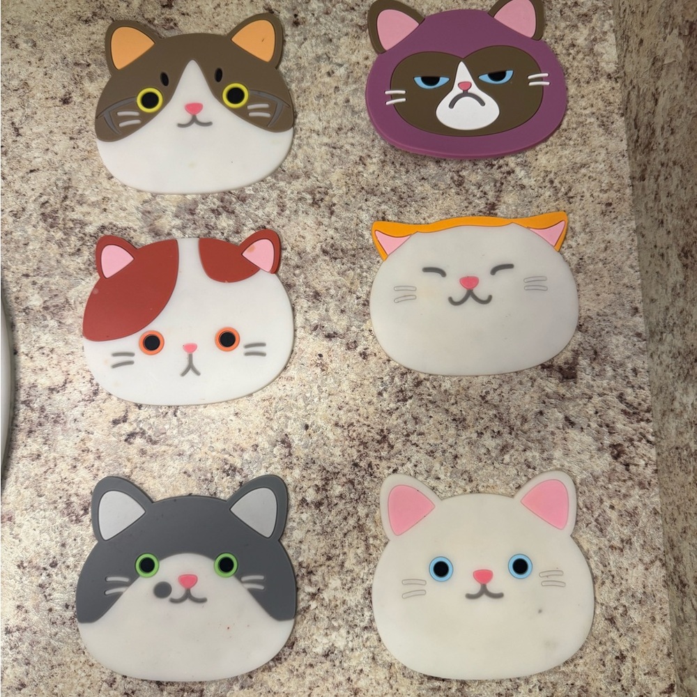 Cat Face Silicone Coasters Set - Multicolor